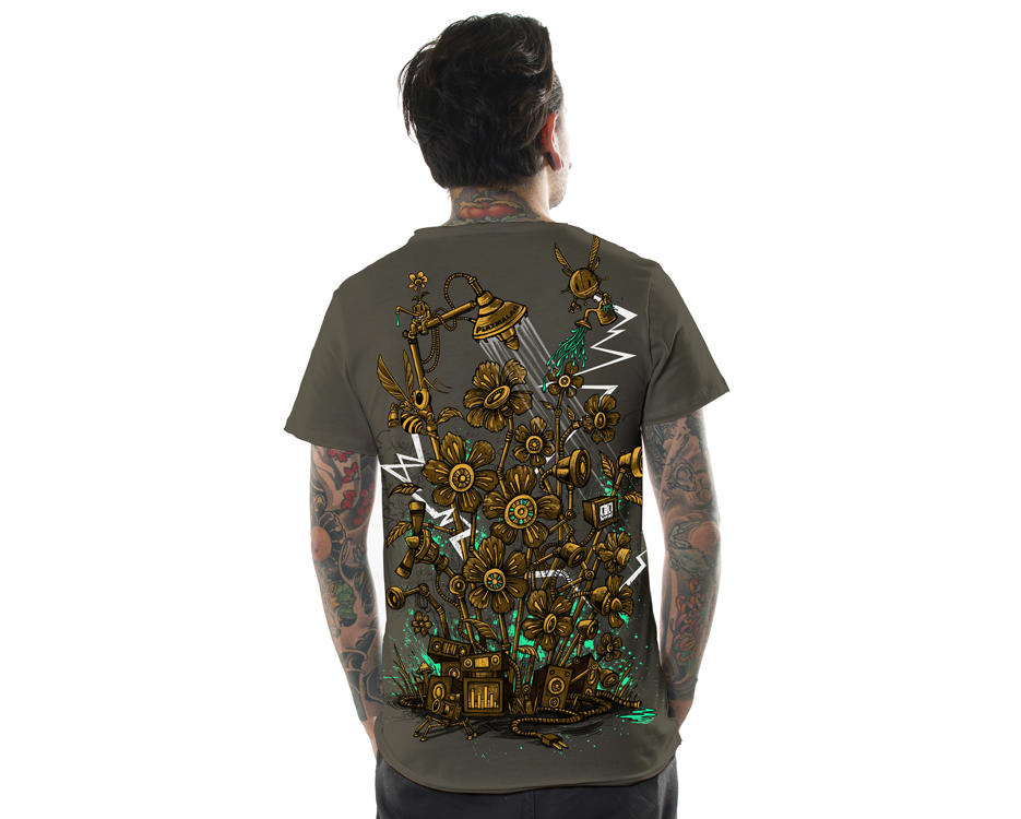 man׳s t-shirt in brown with a psychedelic print 